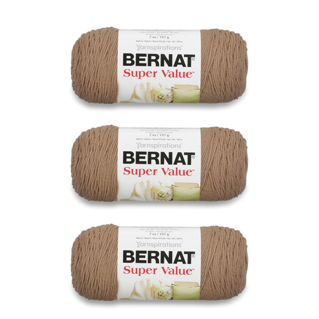 Bernat Super Value Honey Yarn - 3 Pack of 198g/7oz - Acrylic - 4 Medium (Worsted) - 426 Yards - Knitting/Crochet